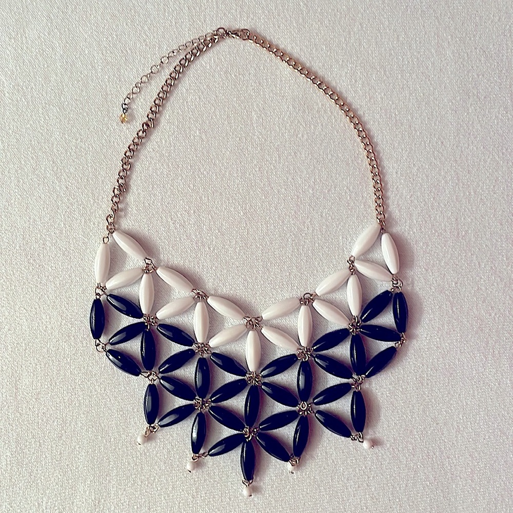 Vintage Black and White Bib Statement Necklace